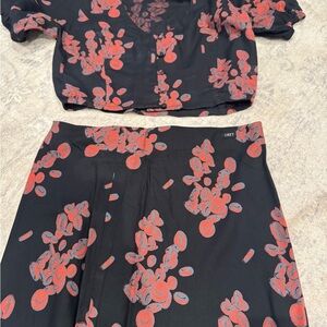 Obey Black and Red Floral Top and Skirt Set